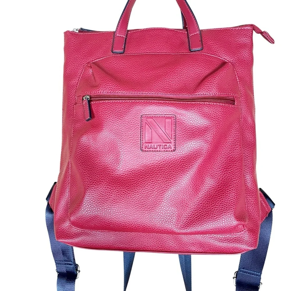 Nautica Backpack Red Faux Leather Cabin Fever Zip Top Bag Nautical Preppy